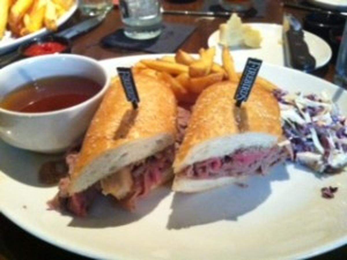 Firebirds' French Dip is prime rib inside that baquette.