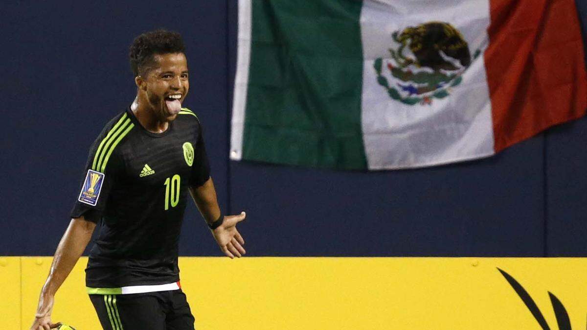 Mexico forward Giovani Dos Santos (10) during the second half against Cuba in a CONCACAF Gold Cup soccer match, Thursday, July 9, 2015, in Chicago. Mexico won 6-0. (AP Photo/Andrew A. Nelles)