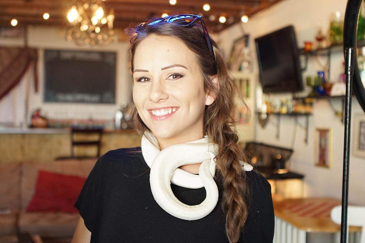 Heather Helms and Tattoo Me’s pet snake.