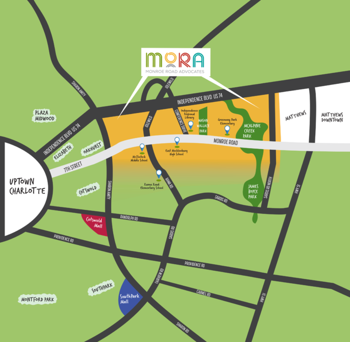 Map of MoRA, the Monroe Road Area