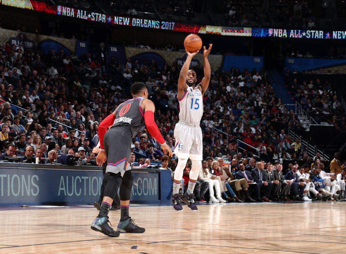 Nathaniel S. Butler/NBAE via Getty Images<br/>Kemba Walker shoots during the NBA All-Star Game on February 19, 2017, at the Smoothie King Center in New Orleans, Louisiana.