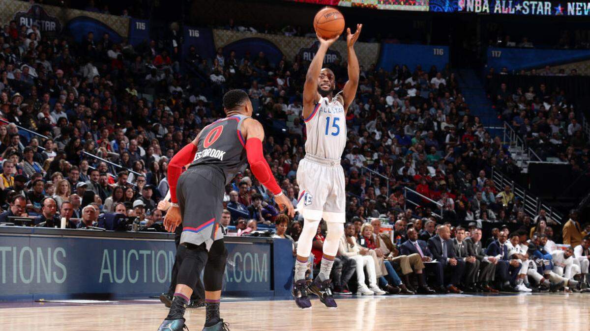 Nathaniel S. Butler/NBAE via Getty Images<br/>Kemba Walker shoots during the NBA All-Star Game on February 19, 2017, at the Smoothie King Center in New Orleans, Louisiana.
