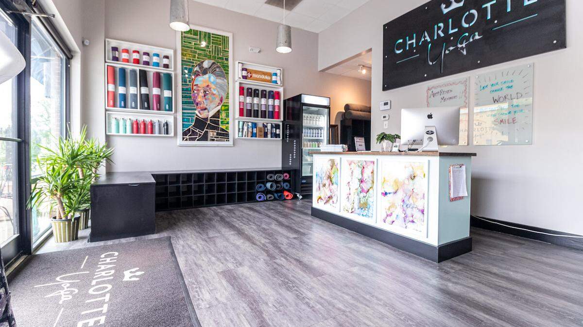 Alex Cason Photography<br/>Charlotte Yoga's redesigned lobby