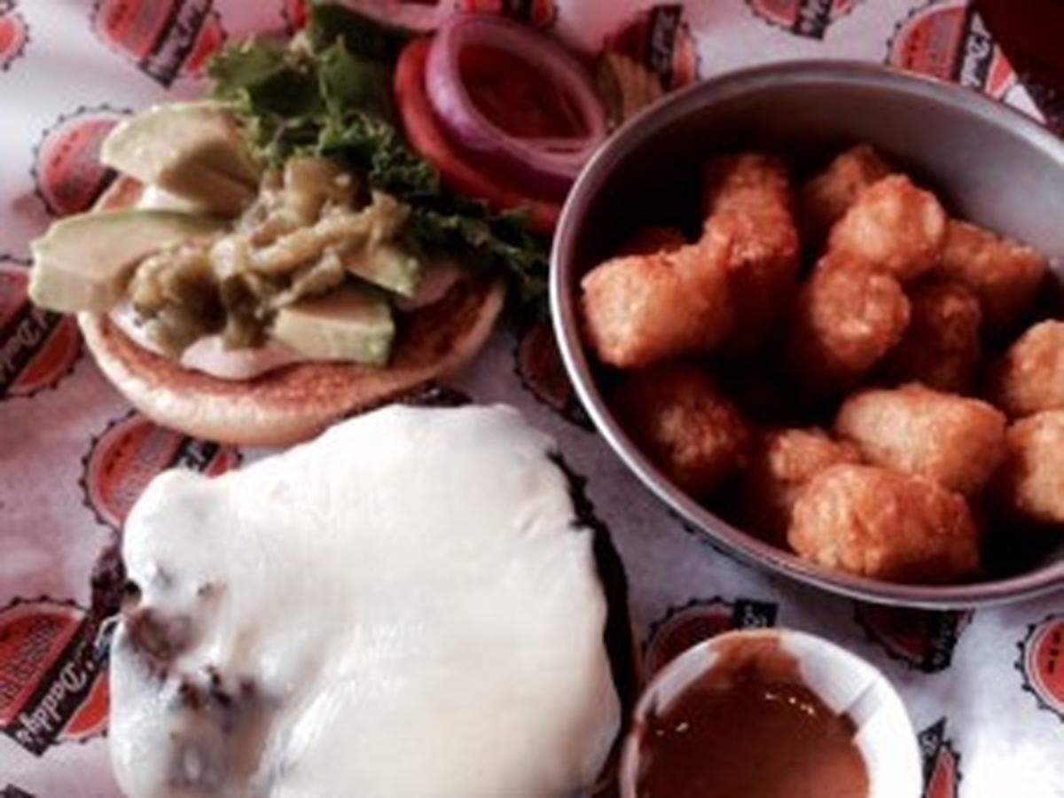 Bad Daddy's Cantina black bean burger, with tater tots.