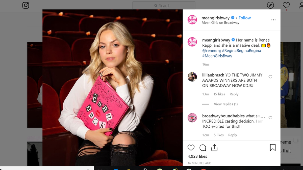Instagram screen shot<br/>Reneé Rapp, a former Northwest School of the Arts student, is taking over the role of Regina George in “Mean Girls” on Broadway.