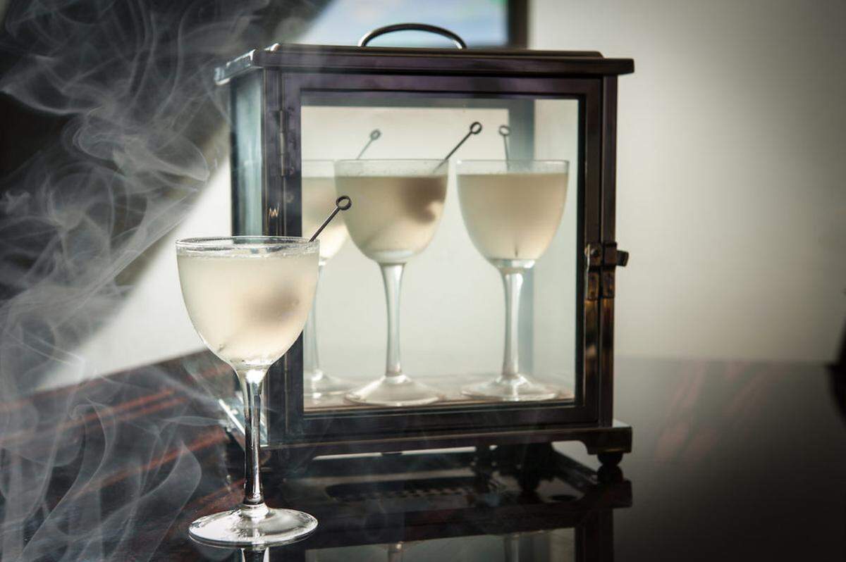 Want to impress your drinking companions? Order Four the Crew. The smooth vodka, lychee and ginger syrup cocktails come in sets of four in a glass box filled with smoke.