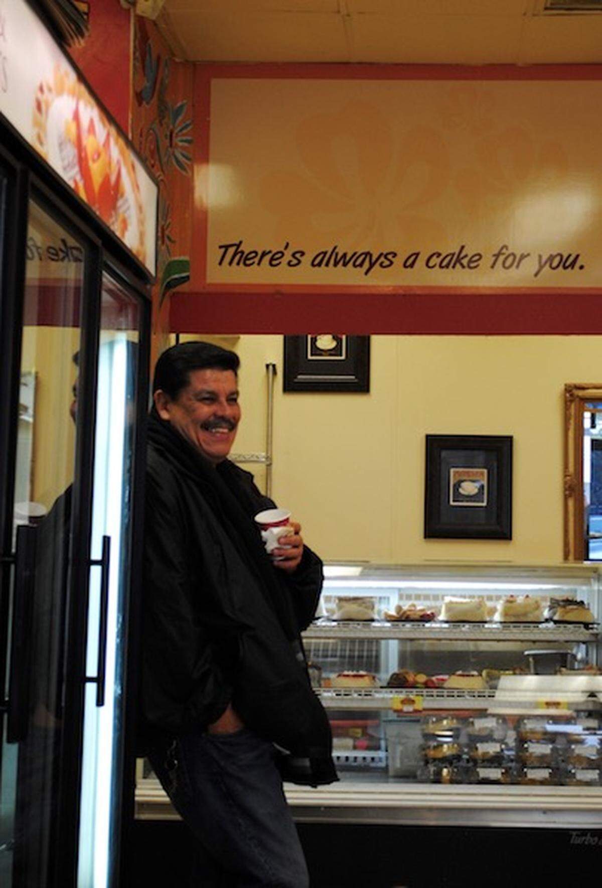Orlando, 58, enjoys his coffee early Saturday morning at Las Delicias Bakery on Central Avenue.