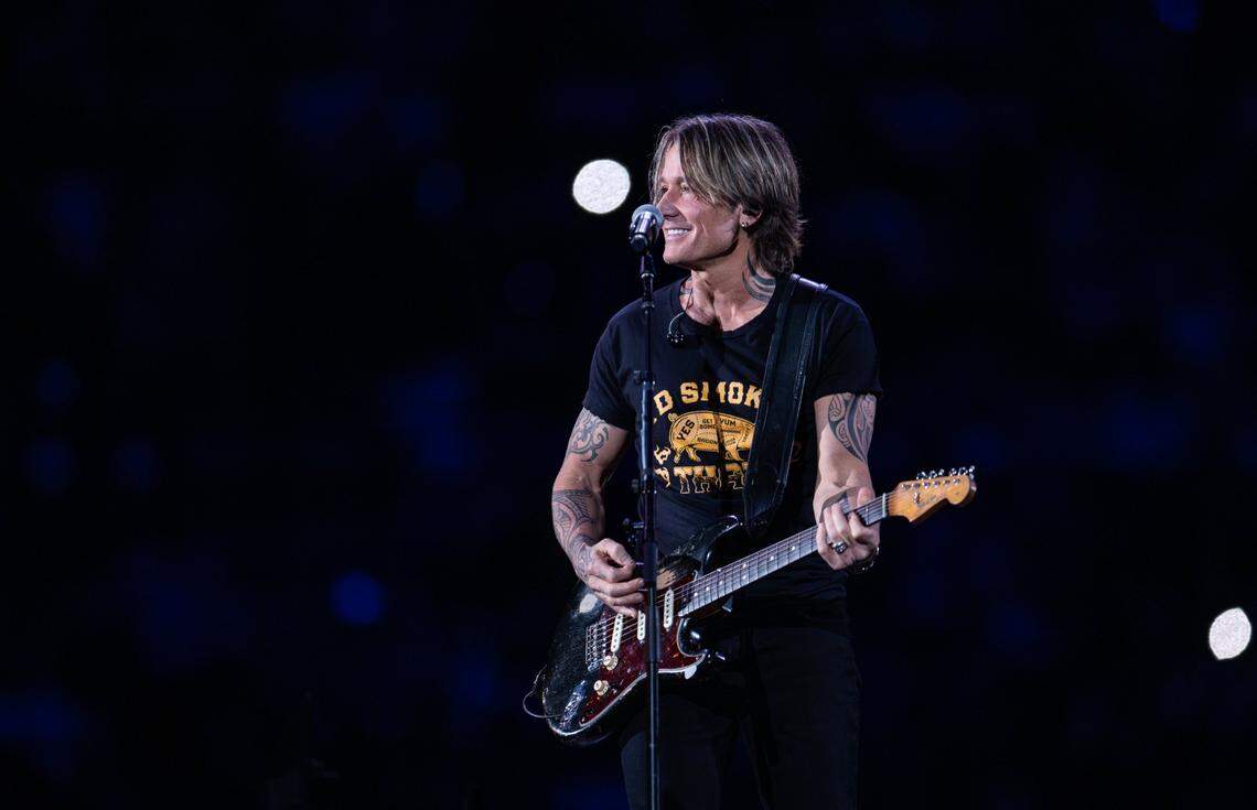 Keith Urban performs during Concert for Carolina in Charlotte, N.C. on Saturday, October 26, 2024.