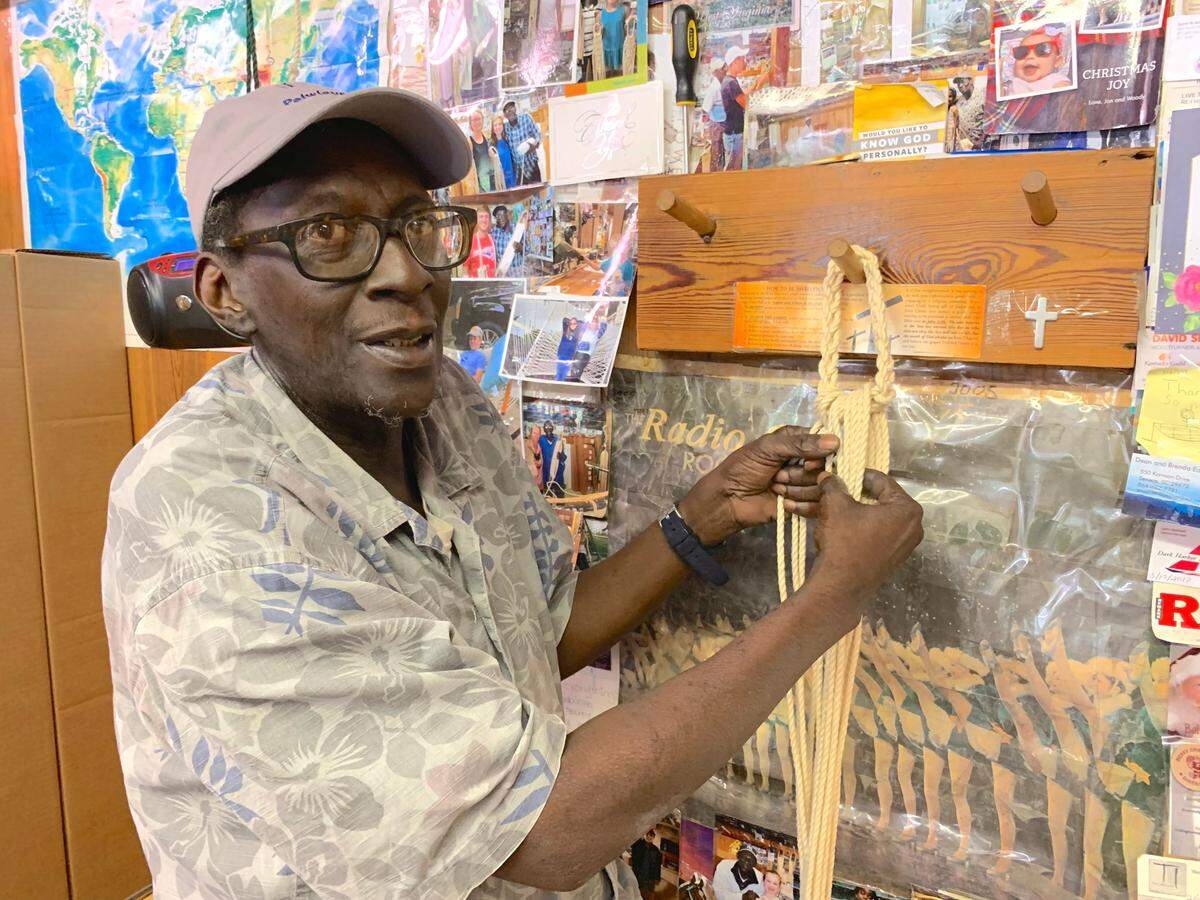 Marvin Grant demonstrates how hammocks are made at the Hammock Weavers Studio at The Hammock Shops Village in Pawleys Island, S.C.