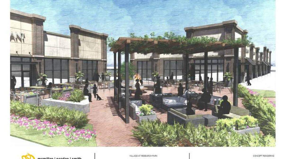Courtesy of Stiles<br/>The planned space at the Village at Research Park development, which will include retail, offices, residences and more.