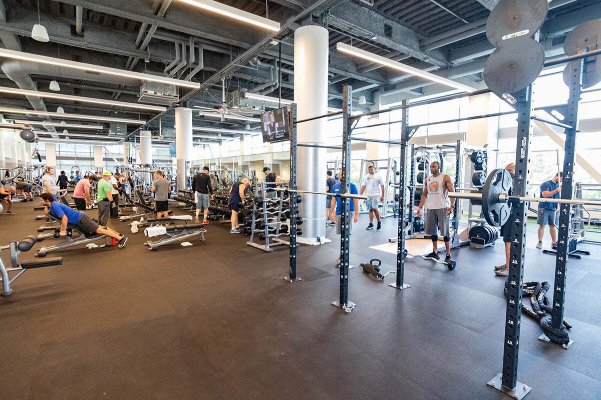 Free weights and machines at the Dowd YMCA.
