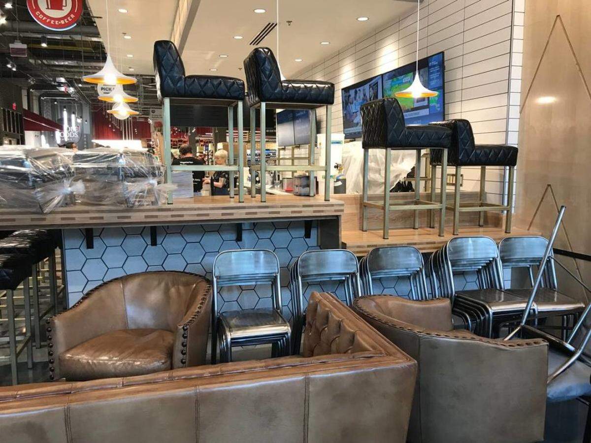 The seating section being prepared at the new Whole Foods uptownPhoto by Katherine Peralta