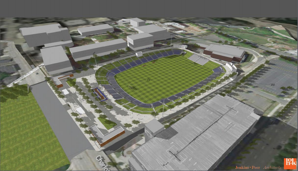 A rendering of the earlier proposed renovation of Memorial, which is now on hold.
