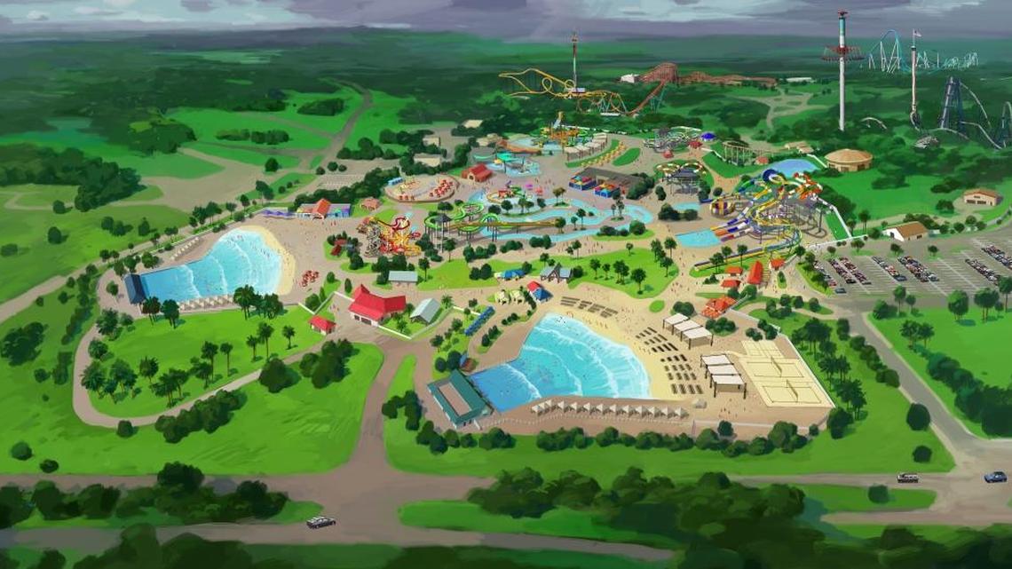 
Rendering of Carolina Harbor at Carowinds shows what’s coming, including a six-story water slide complex; an interactive family area; new wave pool.
