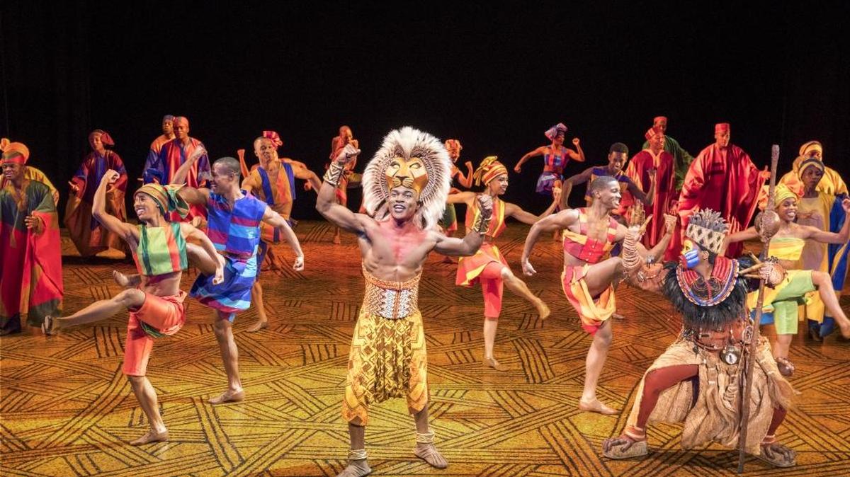 Gerald Caesar as “Simba” and company in “The Lion King” North American Tour.