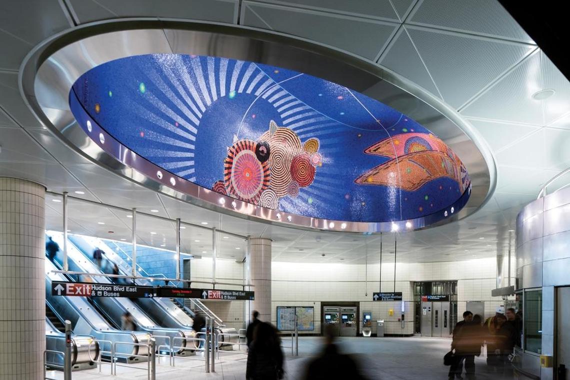 Xenobia Bailey’s “Funktional Vibrations,” 2015. Glass mosaic, public installation for 34th St.-Hudson Yards Metropolitan Transportation Authority.