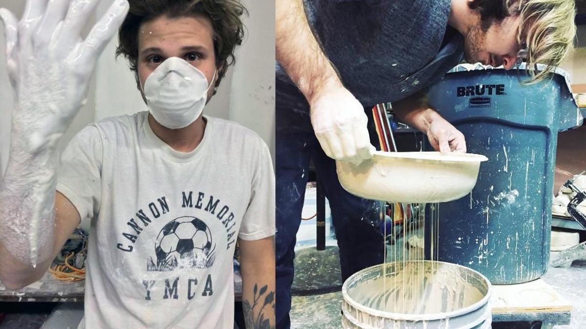 James (left) and Nathan Tucker at work in the studio.