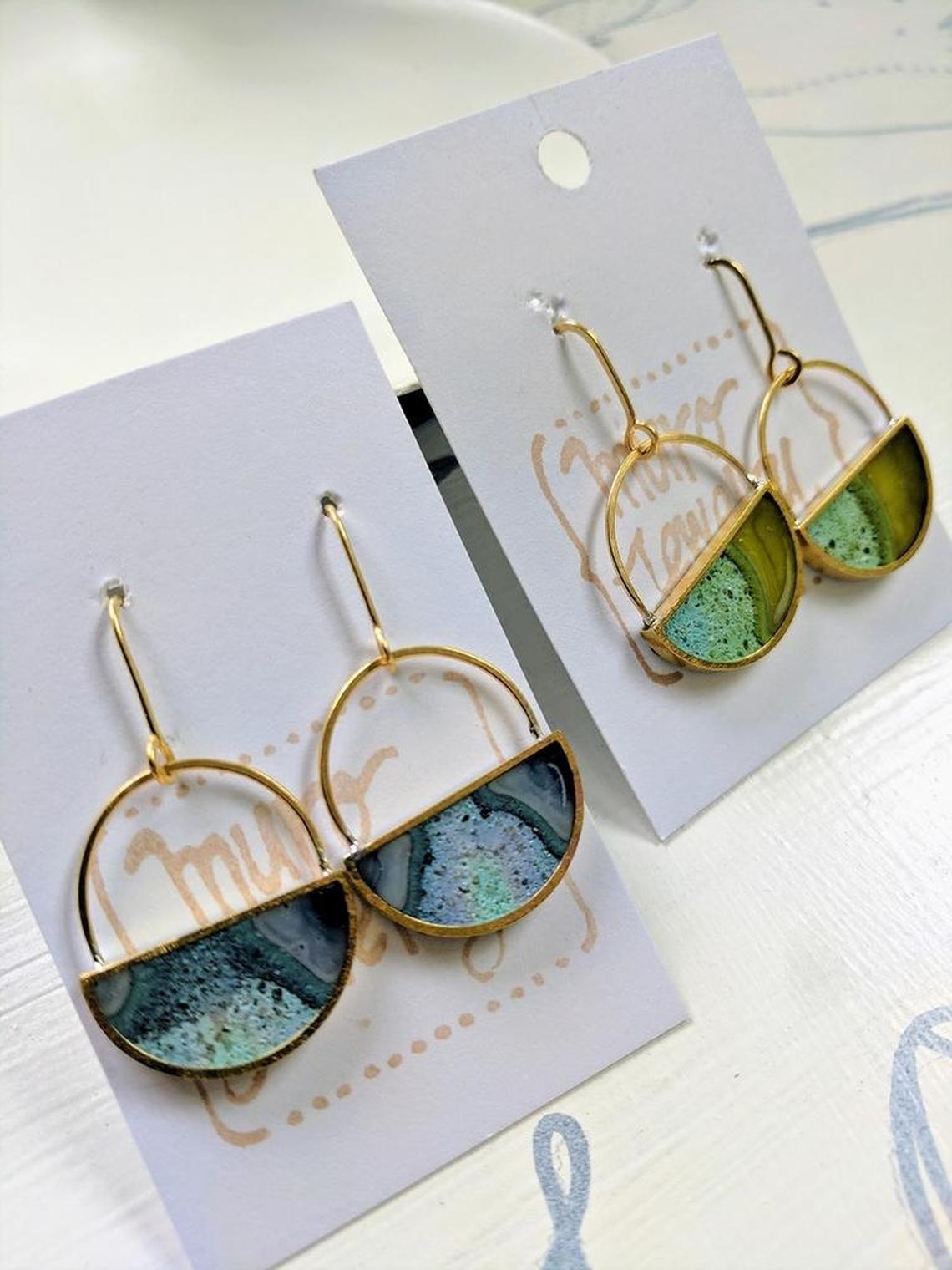 Brass resin concrete half moon earrings; $40.