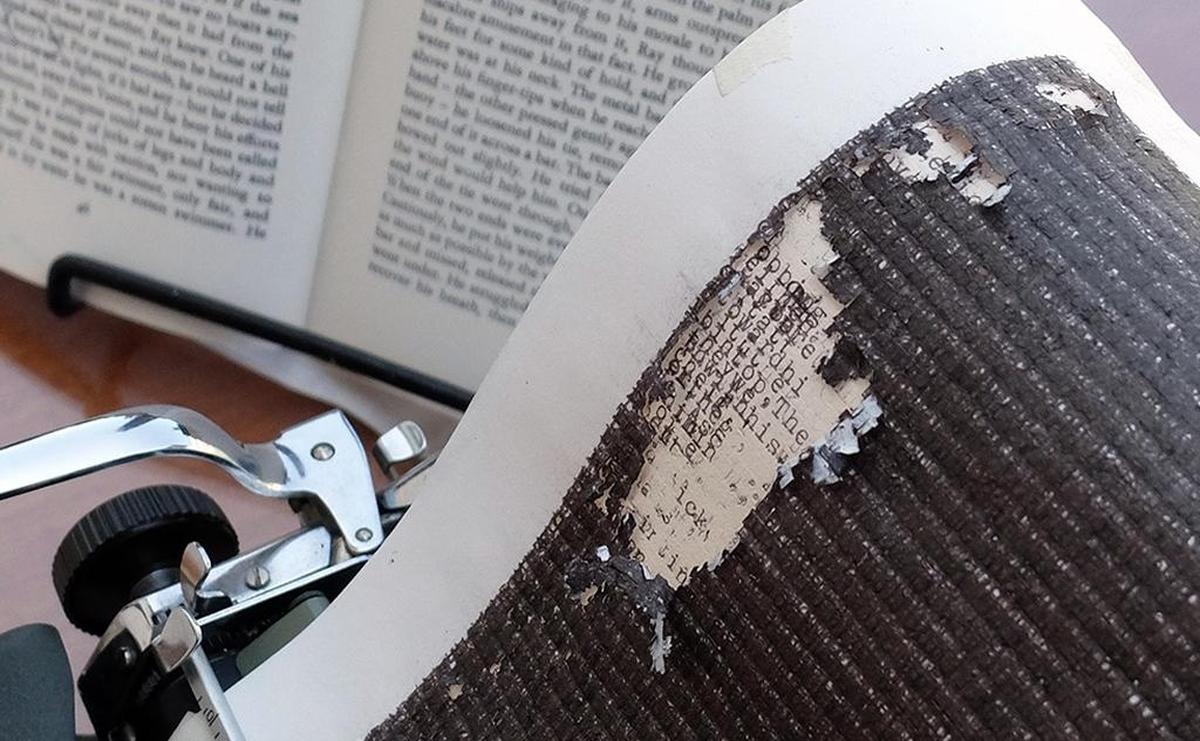 A detail of Tim Youd’s “Retyping: Patricia Highsmith: Those Who Walk Away”; 2017.