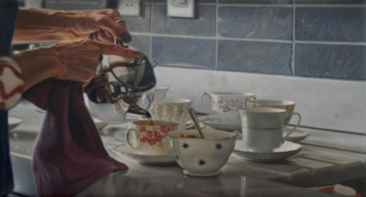 “Teacups and Camera Crew” by Andrew Leventis at Sozo Gallery.