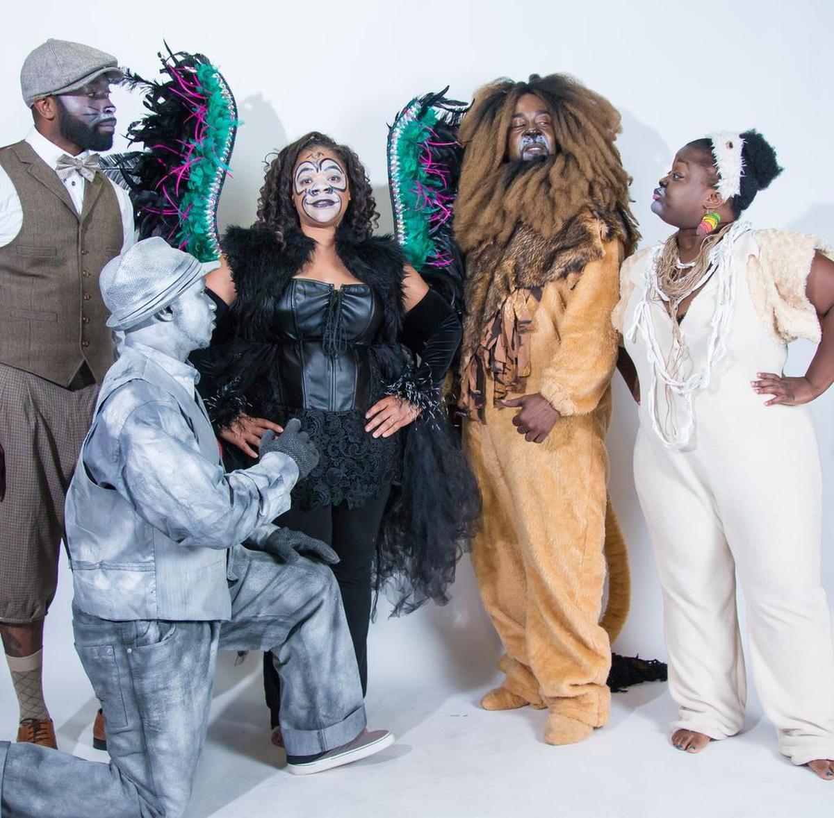 Sheriff’s “Be a Lion” began as a screenplay, his idea of what happened next, after watching “The Wiz.” That cast: Kineh N’gaojia, Elijah Ali (kneeling), Melody Williams, Tony Massey and Ruby Edwards.