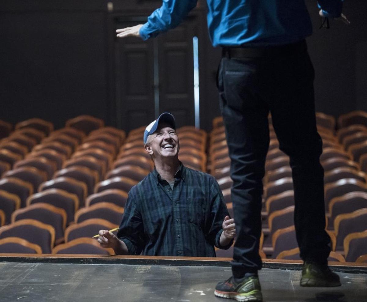 Ensley laughs with one of his “Spring Awakening” actors.