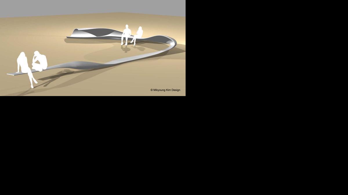 
This rendering reflects the sculptural seating that Kim has designed for the UNC Charlotte station on the light-rail Blue Line Extension. 
