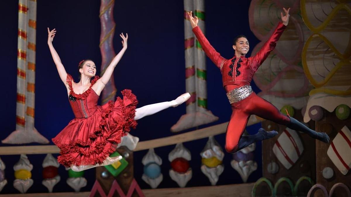 Elizabeth Truell and Juwan Alston dance the Chocolate section in The Land of Sweets for Charlotte Ballet’s “The Nutcracker.”