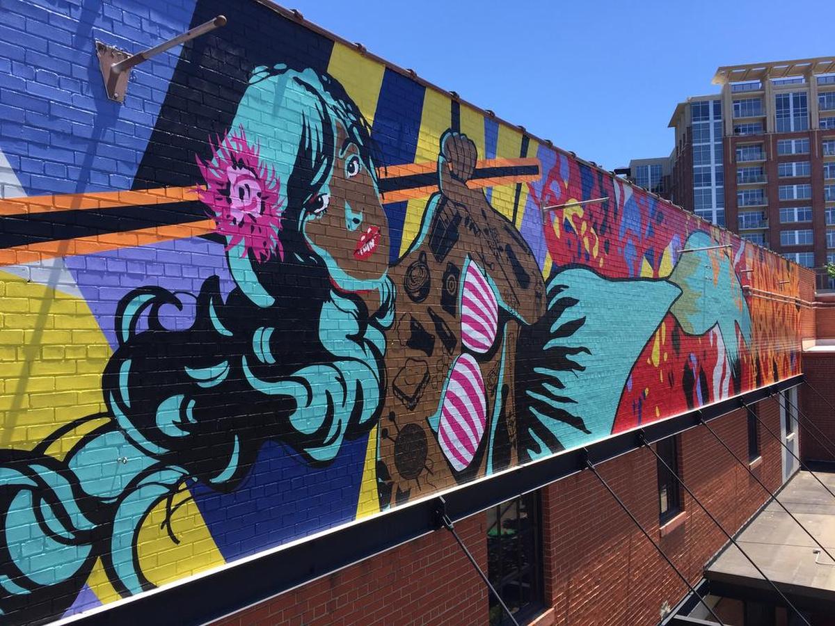 Part of Sharon Dowell’s new mermaid mural in South End.