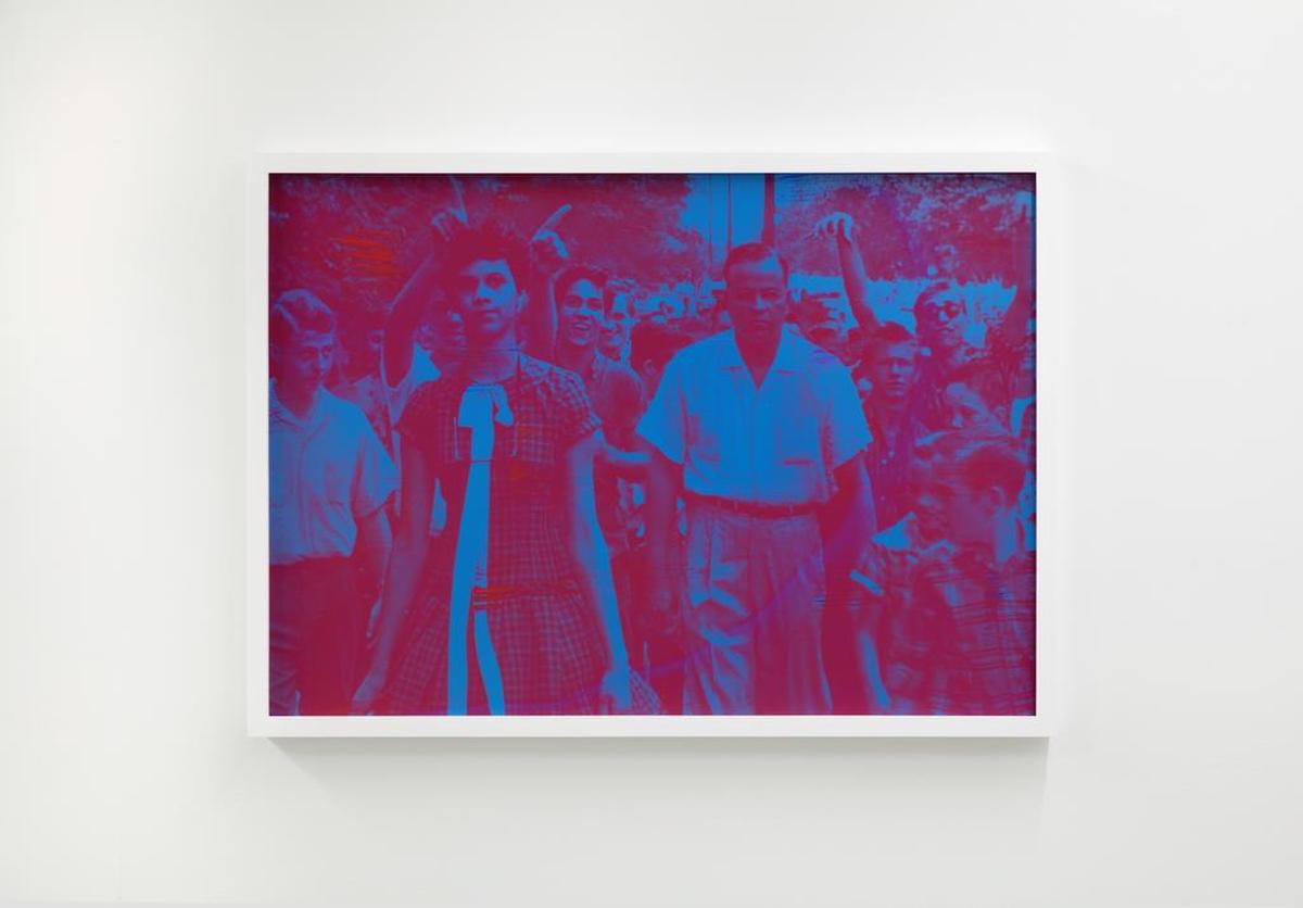 “What happened on that day really set me on a path (red and blue),” 2018, by Hank Willis Thomas, will be at the Gantt through March.