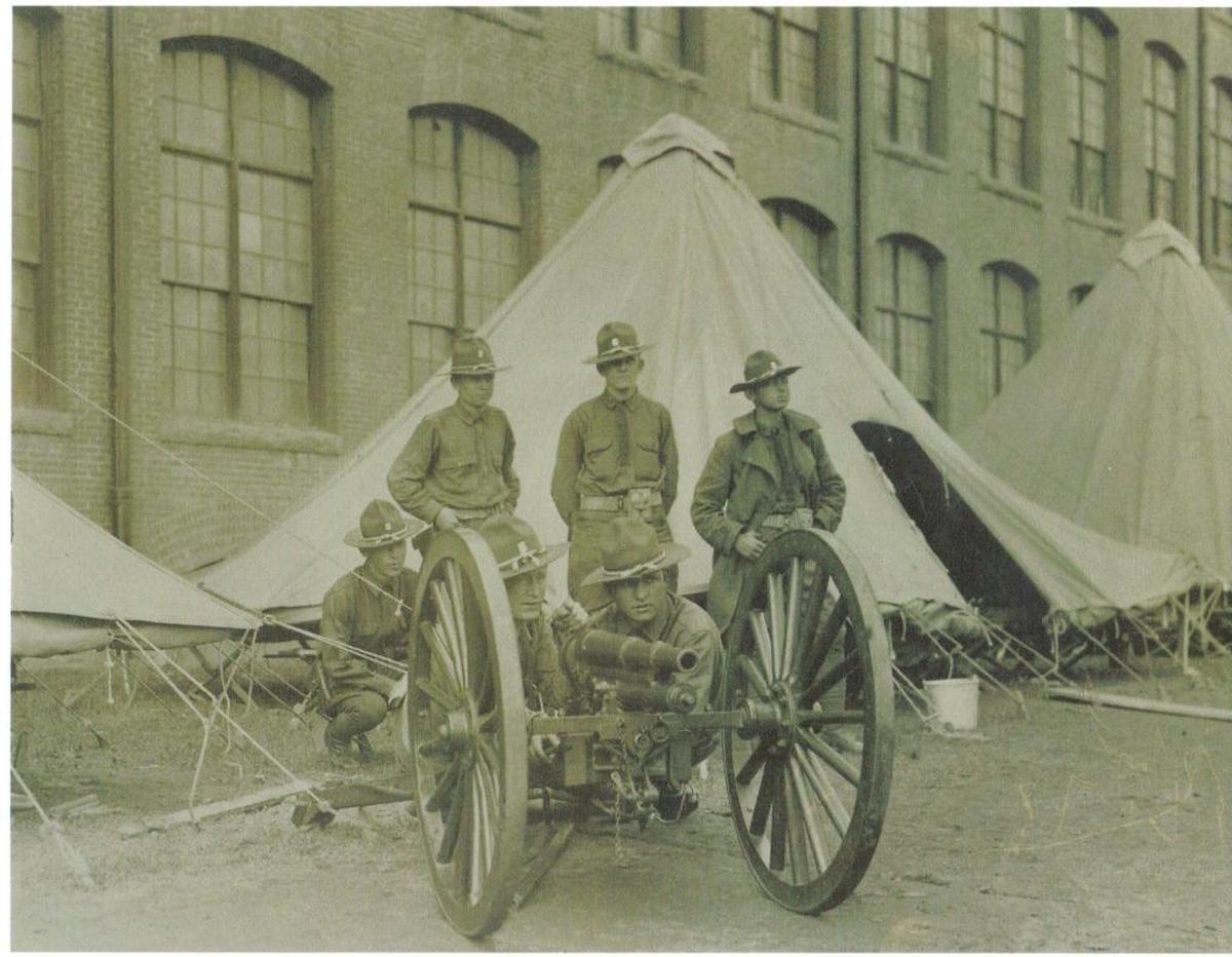 National Guardsmen set up their cannon in front of the Loray Mill in Gastonia durring the Loray Mill Strike of 1929.