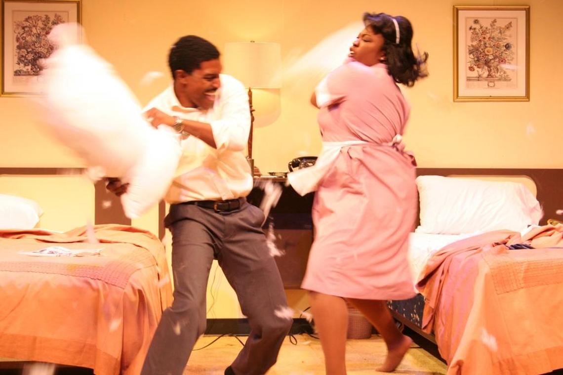 Last year Actor’s Theatre of Charlotte staged “The Moutaintop” by Katori Hall, a re-imagination of events the night before the assassination of the civil rights leader Dr. Martin Luther King. Pictured here are King (Gerard Hazelton) and Camae (Erica Truesdale).