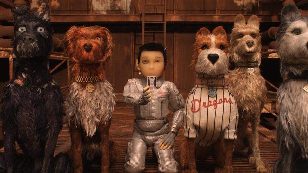 Characters from “Isle of Dogs”, from left, Chief, voiced by Bryan Cranston, King, voiced by Bob Balaban, Atari Kobayashi, voiced Koyu Rankin, Boss, voiced by Bill Murray, Rex, voiced by Edward Norton, And Duke, voiced by Jeff Goldblum.