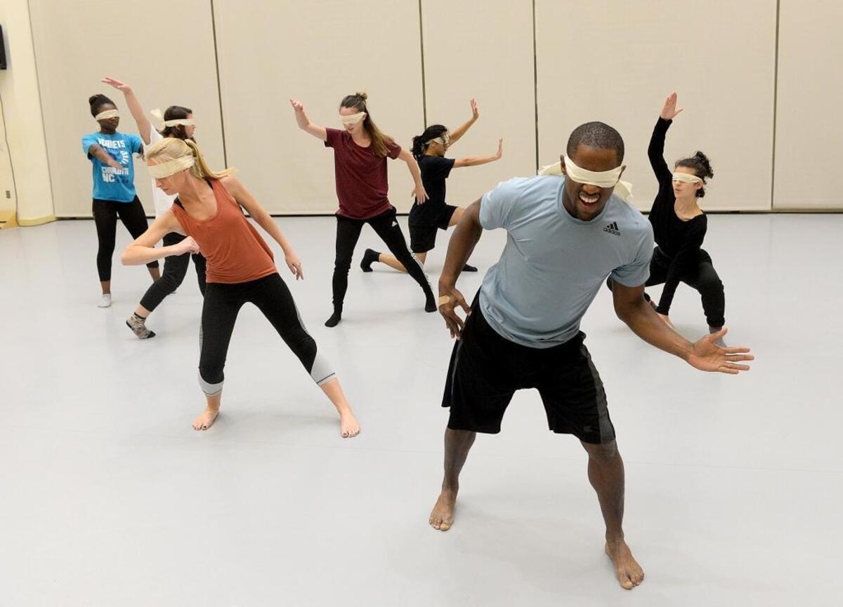 Davian Robinson, who is legally blind, in rehearsal for a dance concert. “The physical rigor of dance means many students need different kinds of accommodation. We have students with chronic injuries, scoliosis, chronic fatigue ... So we never thought ‘No.’ We just thought, ‘How?’” says UNCC’s Ann Dils.