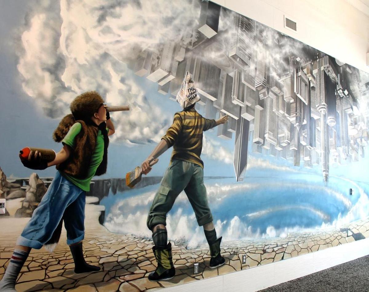 Detail of mural at Stream Realty by Matt Hooker and Matt Moore.