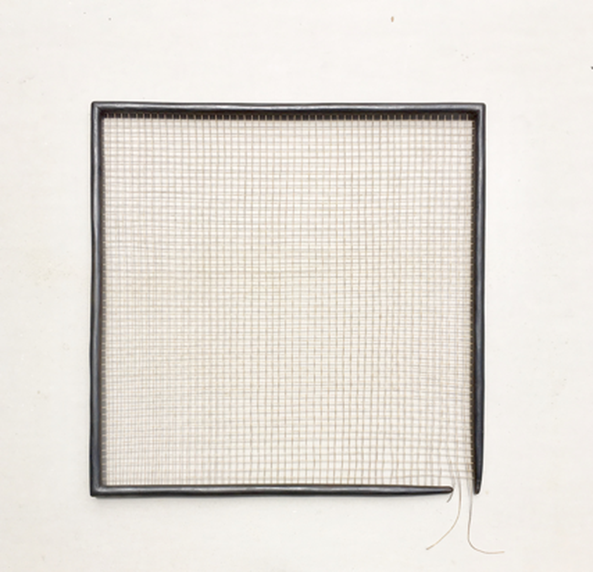 “Gone,” 2017 (of wood, graphite, linen string) by Kevin Kennedy.