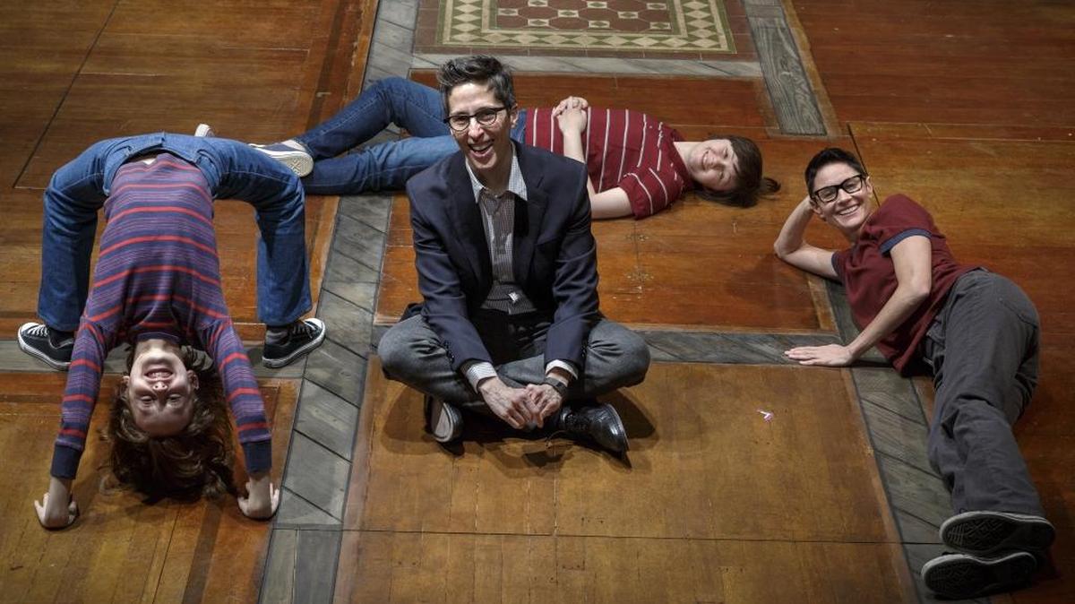 “Fun Home” author Alison Bechdel, surrounded by some of the actresses playing her at various ages on Broadway. Charlotte’s Abby Corrigan will be in the national tour, which is coming to Knight Theater this season.