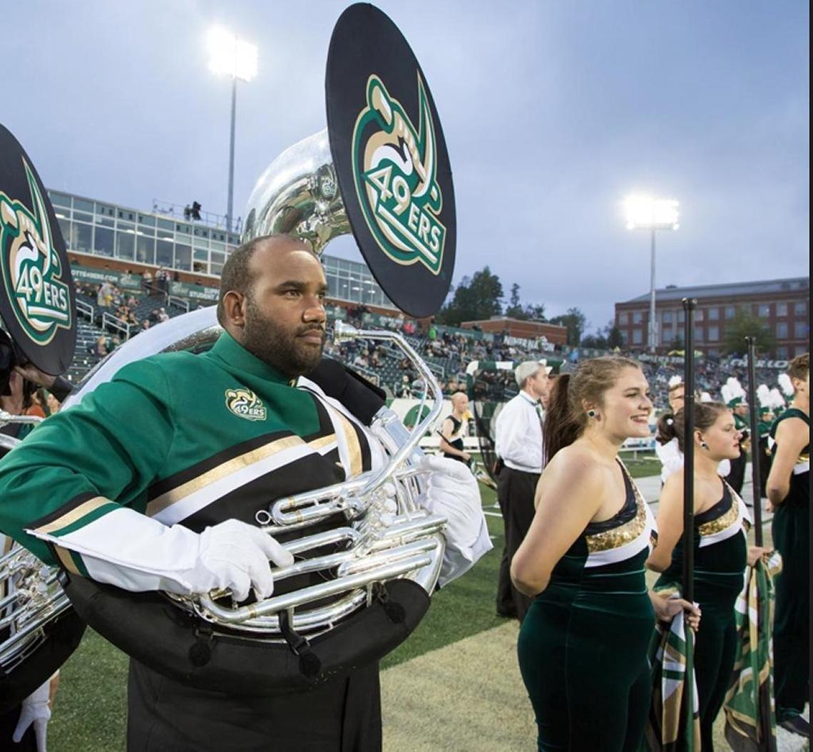 Curtis Chancy (center), with the UNCC marching band.