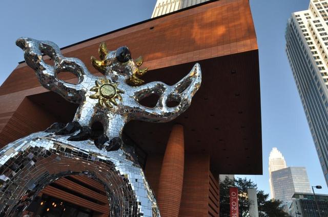 “The Firebird” by Niki de Saint Phalle in front of the Bechtler Museum of Modern Art.
