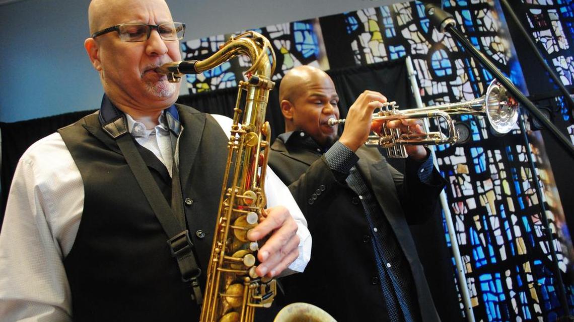Ziad Rabie (left) and Curtis Taylor perform during Jazz at the Bechtler. 