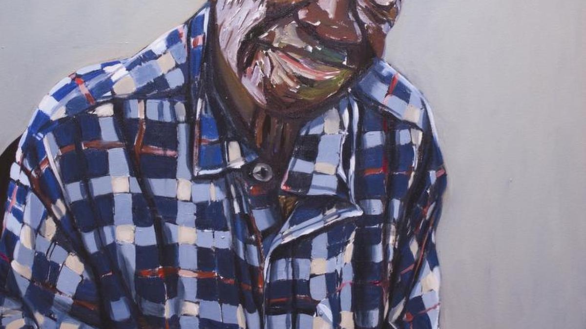 “Daddy in his Cap” by Beverly McIver; 2016; oil and collage on canvas.