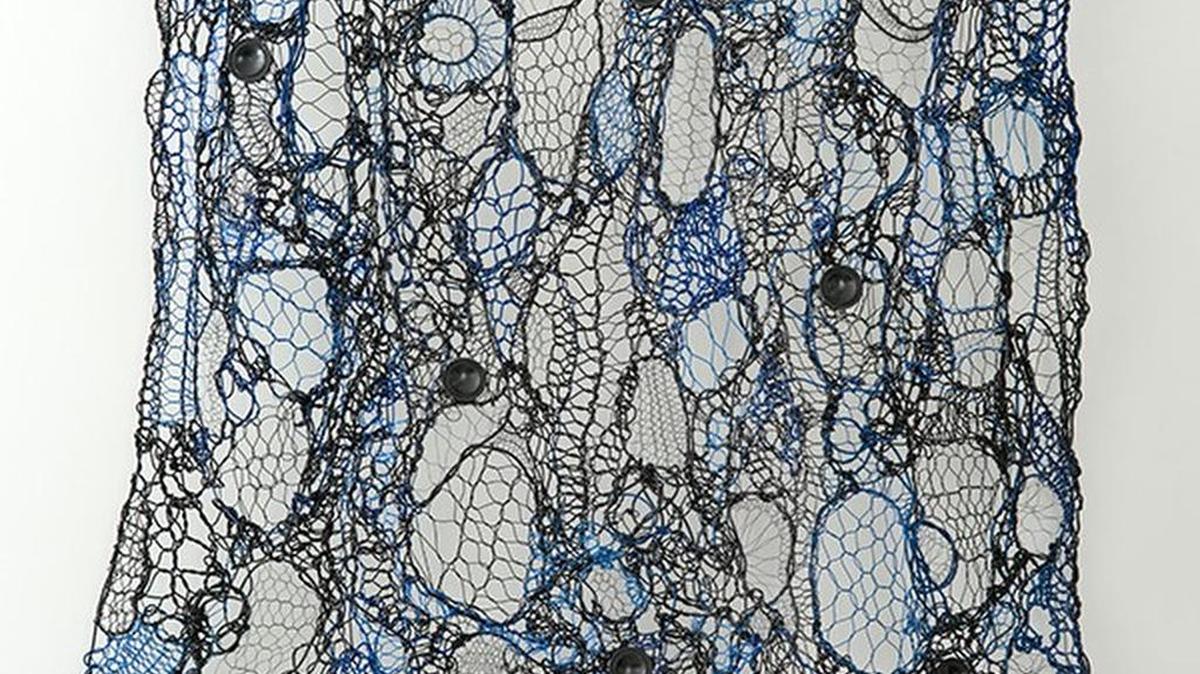 “Black and Blue Weave,” 2013; wire, speakers, electronics and multi-channel soundtrack by Julianne Swartz.