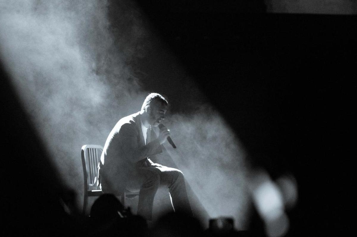 Sam Smith performs the opening song of his set, “Burning,” on stage at Spectrum Center on Friday night.