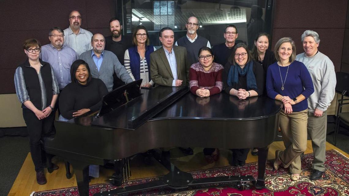 WDAV staff (from left): Rachel Stewart, Rodger Clark, Tamberly Ferguson, Jay Ahuja, Frank Dominguez, Will Keible, Andrea Geisinger, Bruce Scott, Jon Barcelo, Charmaine DeGuzman, Joe Brant, Amanda Preston, Kendra Intihar, Sarah Demarest and Ted Weiner. (Not pictured: Mike McKay and Myelita Melton.)
