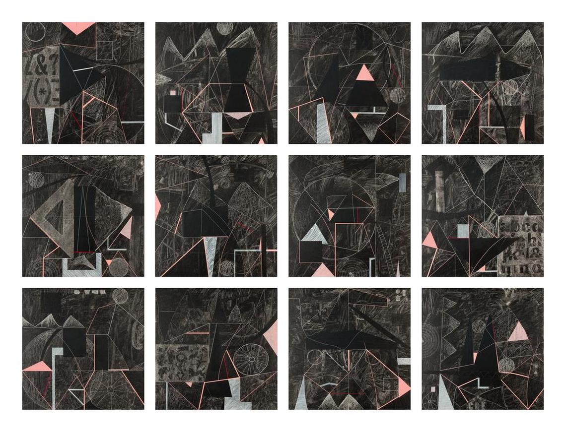 12-panel drawing, acrylic on canvas.