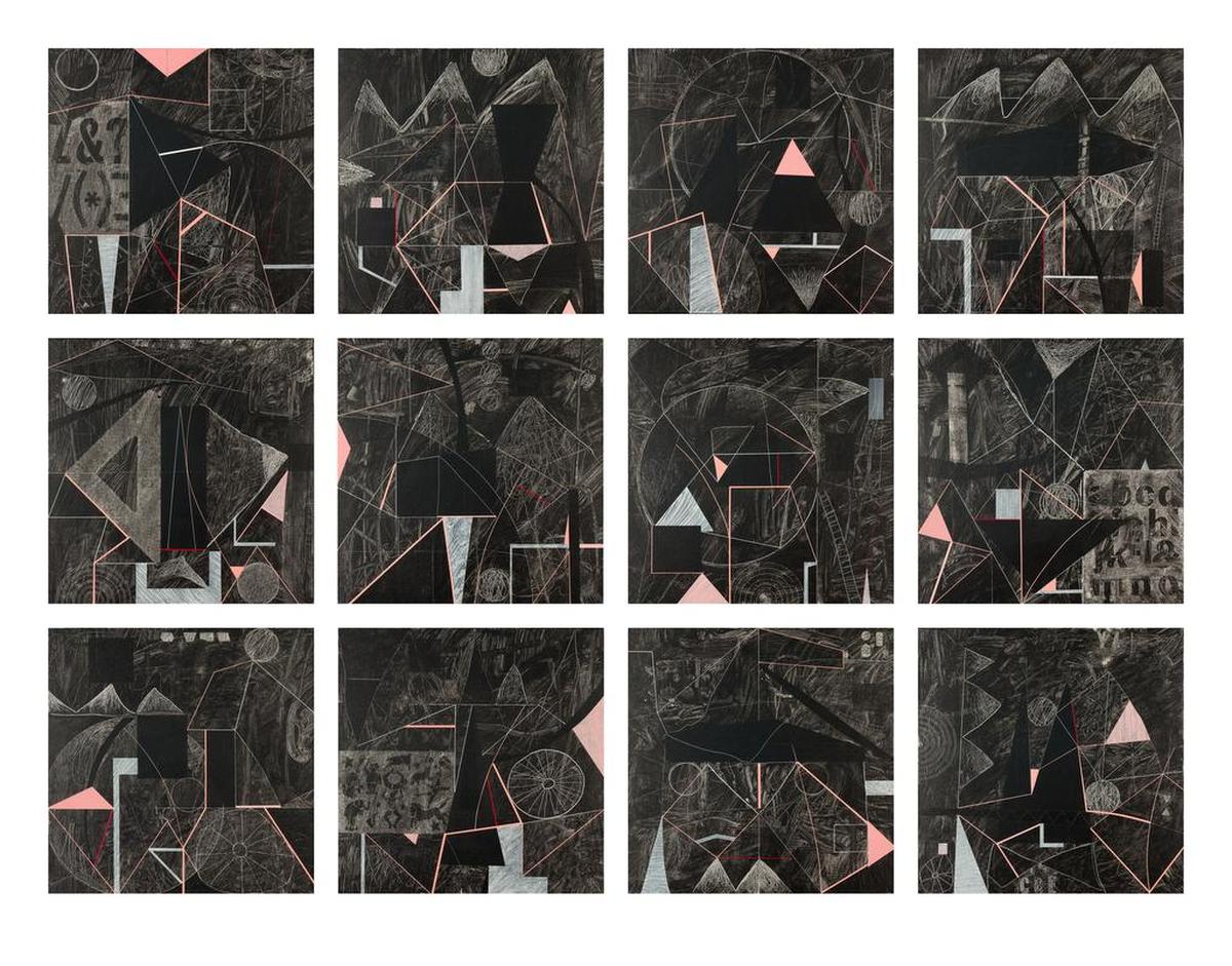 12-panel drawing, acrylic on canvas.