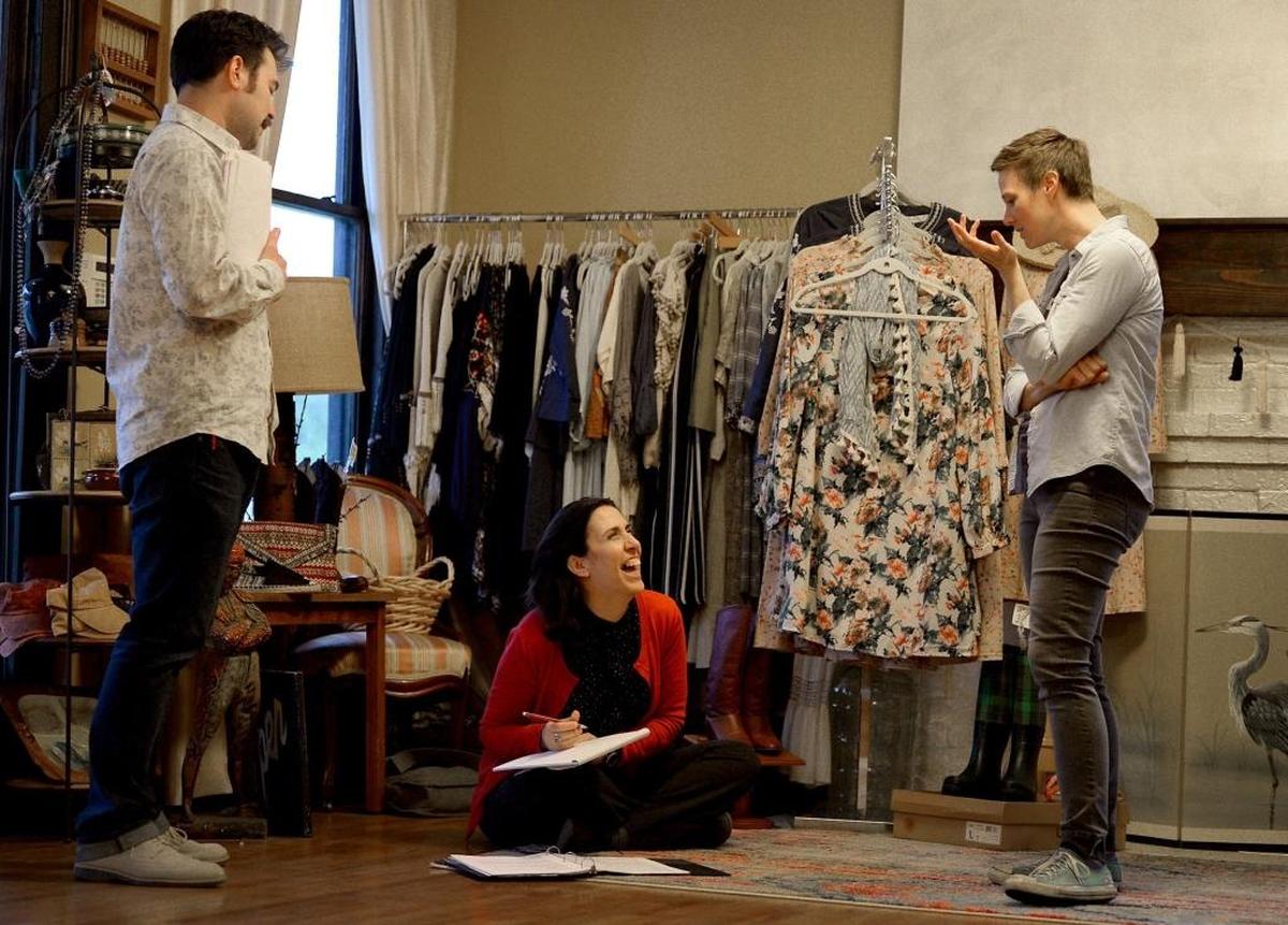 Carla in rehearsal for “The Sherlock Project” with Chaz Pofahl and Andrea King.