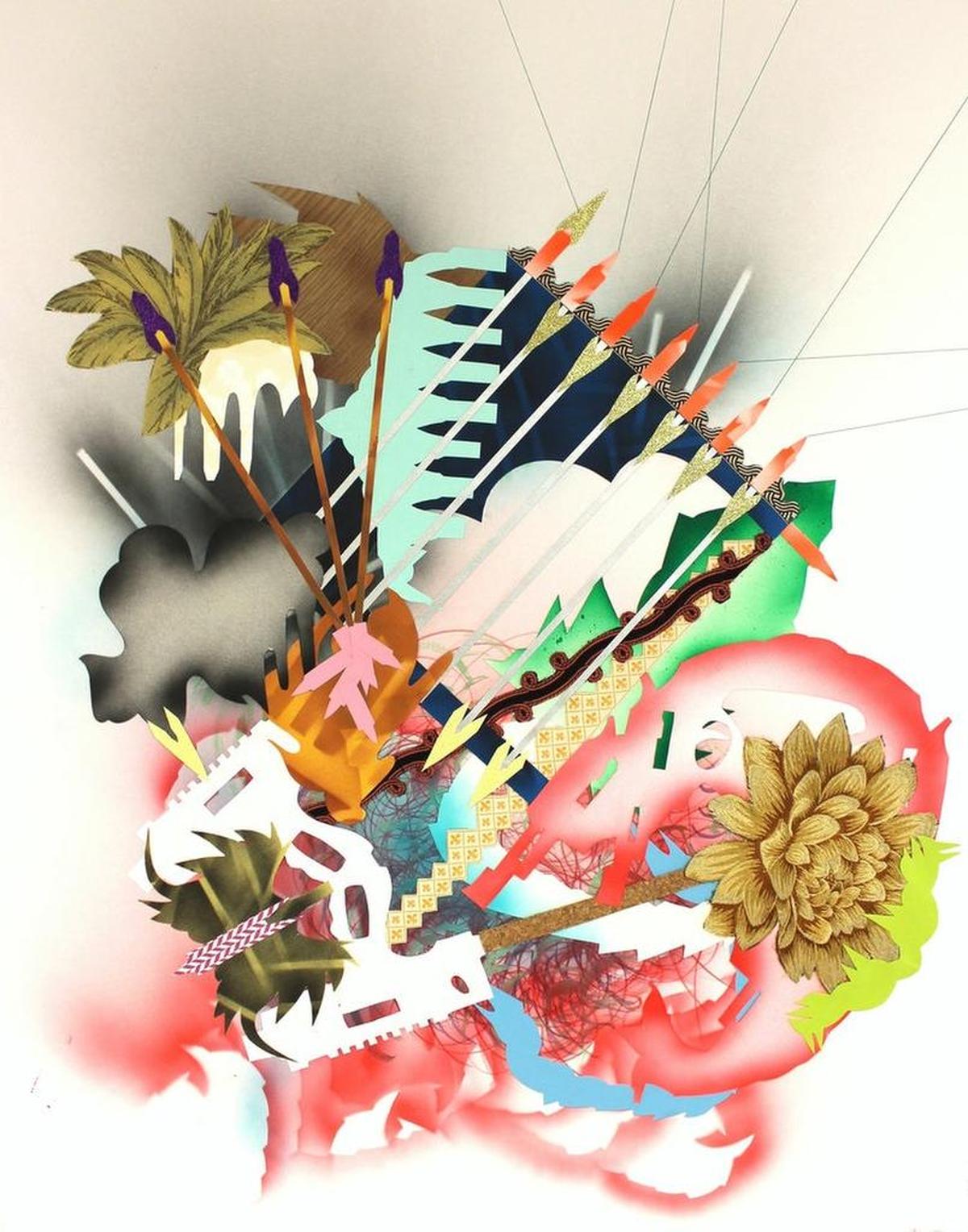 Liz Miller’s Floral Defense Strategy 01, 2016, mixed media on archival foam board.