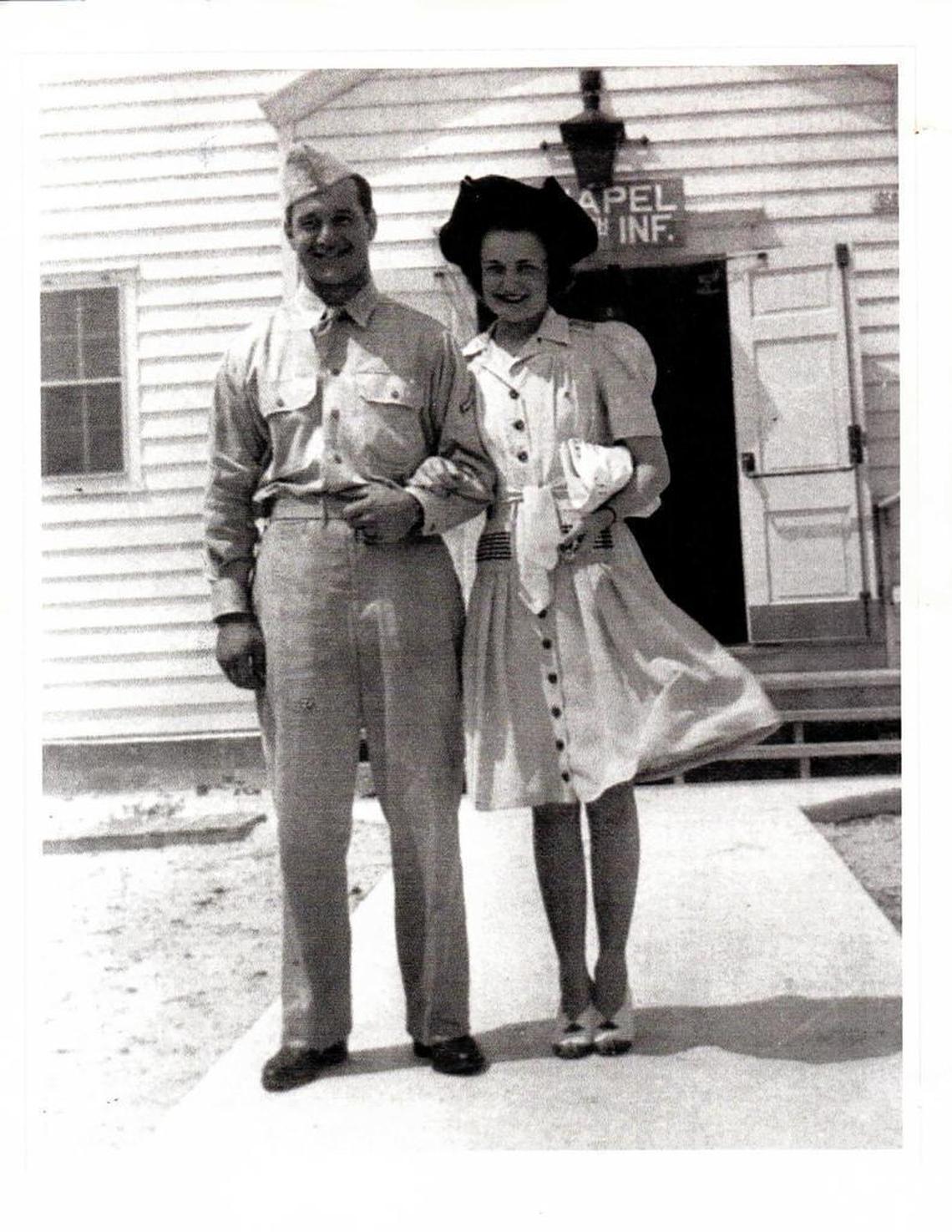 UNCC band member Raven Pfeiffer’s great-grandfather, Capt. Edward Horvath (known as “Horrible Horvath”) with his wife, Arlene Horvath. This photo was taken on their wedding day: Sept. 5, 1942, in Camp Blanding, FL.