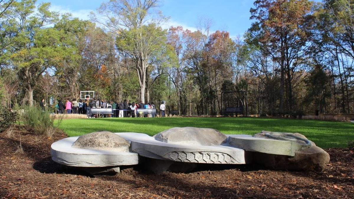 Shaun Cassidy, Laurel Holtzapple and Lauren Doran created “Community Spring” at Reid Park, with three boulders and textured concrete seating, inspired by the neighborhood’s spring, street patterns and tradition of quilting.